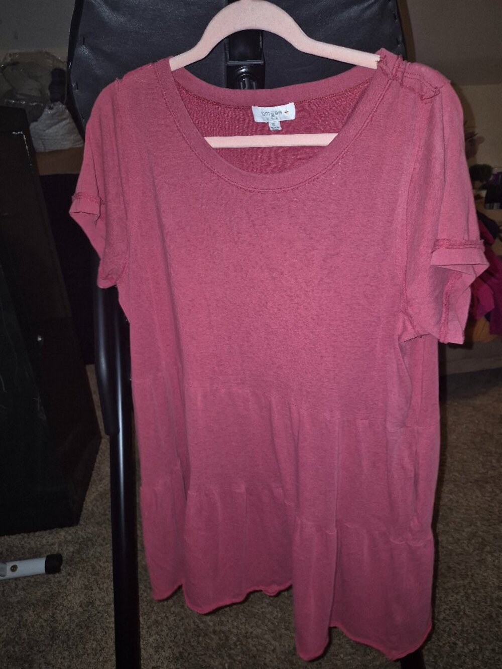Umgee Boho Tiered Short Sleeve Dress with Pockets Mauve Rose Pink XL Extra Large